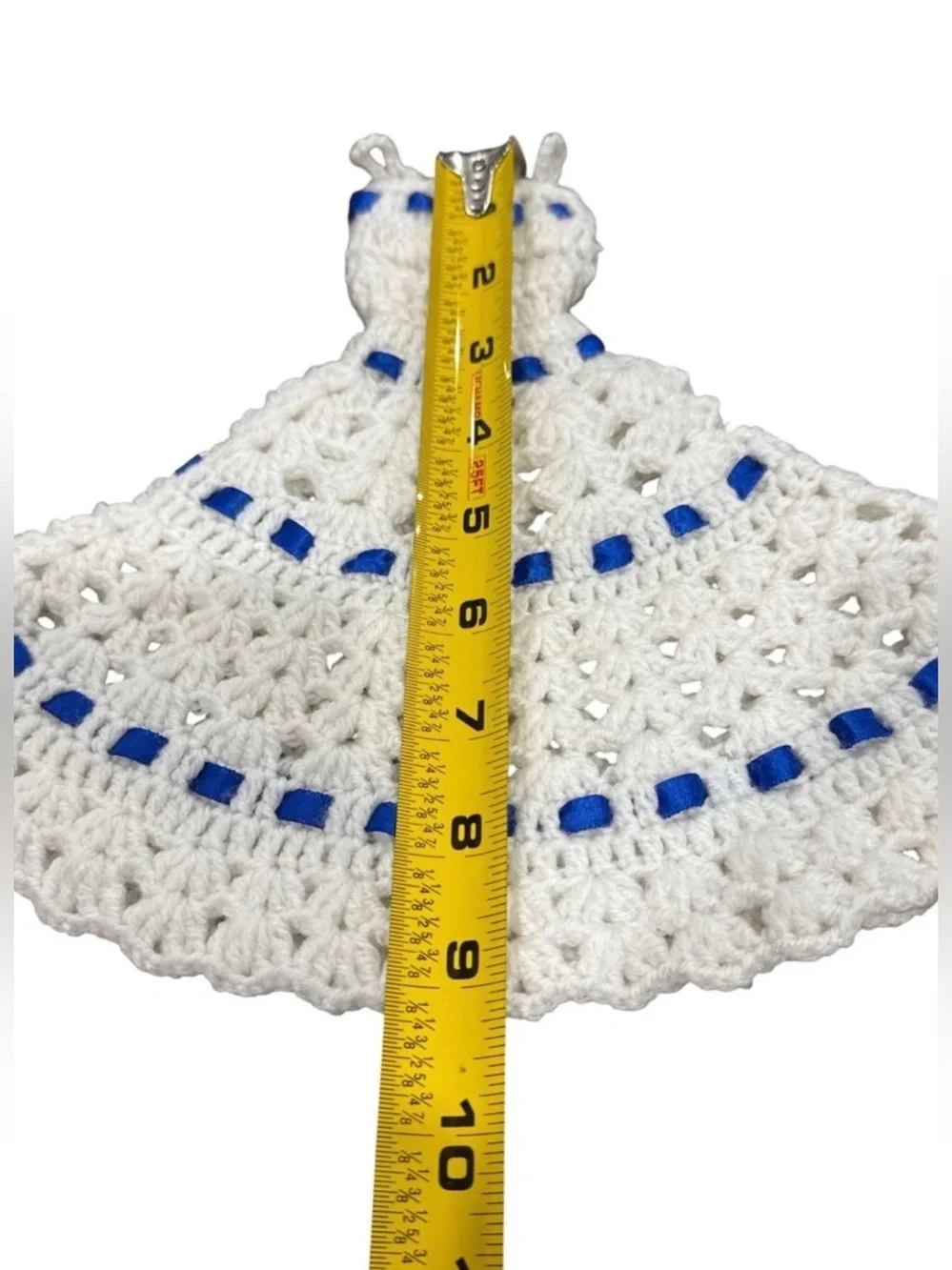 Handmade Crochet Toilet Tissue Doll Cover White & Blue Dress And Hat Set (DOLL N - Picture 4 of 5
